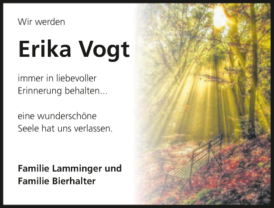 Traueranzeige von Erika Vogt von GESAMT
