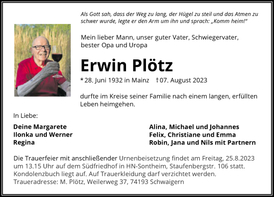 Traueranzeige von Erwin Plötz von GESAMT