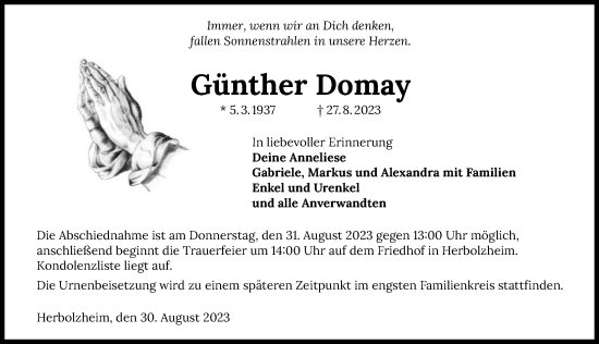 Traueranzeige von Günther Domay von GESAMT