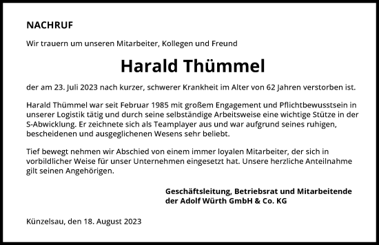 Traueranzeige von Harald Thümmel von GESAMT