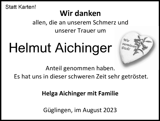 Traueranzeige von Helmut Aichinger von GESAMT