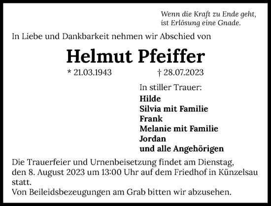 Traueranzeige von Helmut Pfeiffer von GESAMT