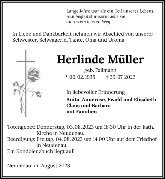 Traueranzeige von Herlinde Müller von GESAMT