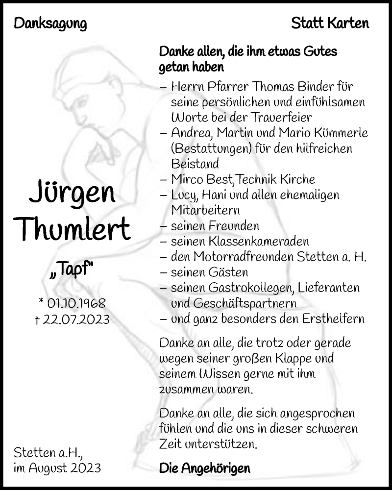  Traueranzeige für Jürgen Thumlert vom 19.08.2023 aus GESAMT
