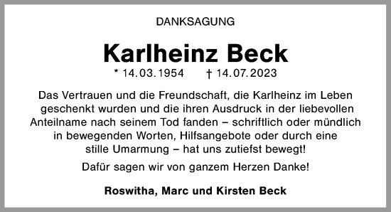 Traueranzeige von Karlheinz Beck von GESAMT