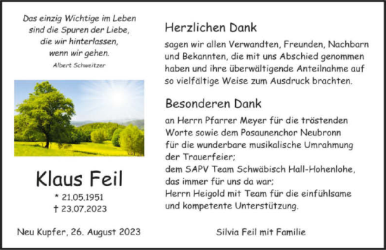 Traueranzeige von Klaus Feil von GESAMT
