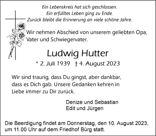 Traueranzeige von Ludwig Hutter von GESAMT
