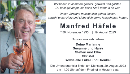 Traueranzeige von Manfred Häfele von GESAMT