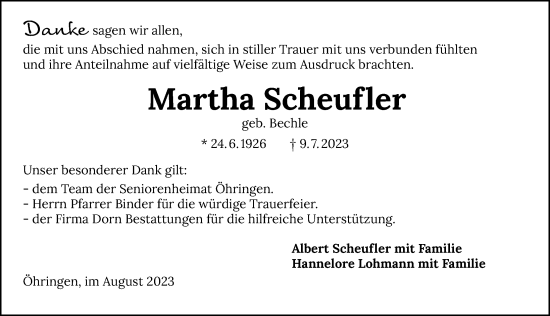 Traueranzeige von Martha Scheufler von GESAMT