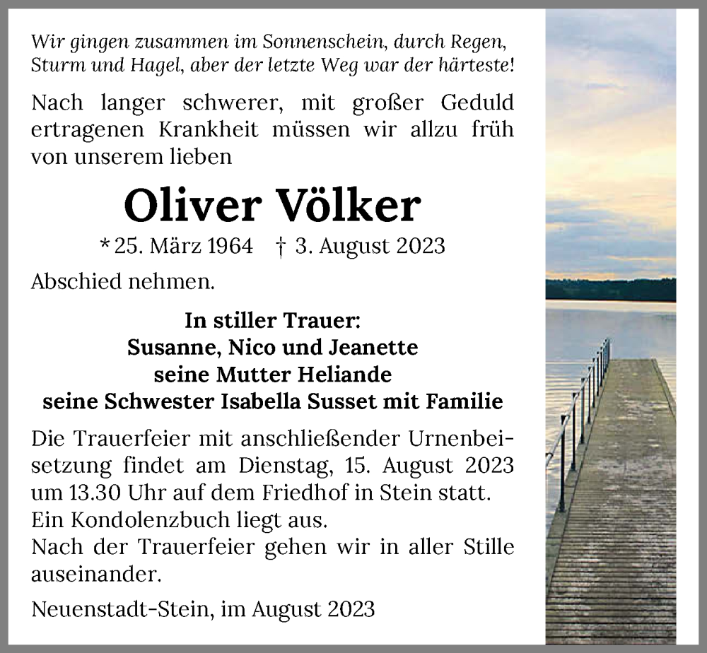  Traueranzeige für Oliver Völker vom 12.08.2023 aus GESAMT