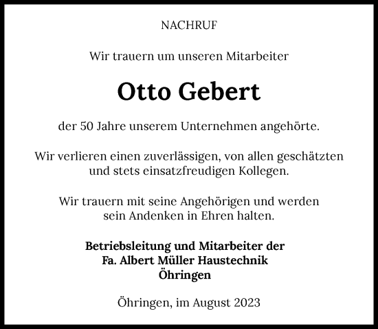 Traueranzeige von Otto Gebert von GESAMT