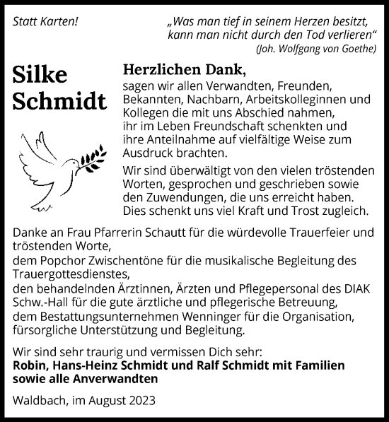 Traueranzeige von Silke Schmidt von GESAMT