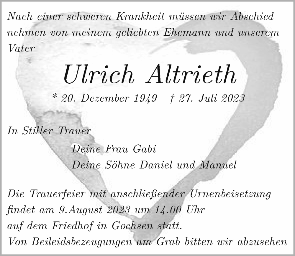  Traueranzeige für Ulrich Altrieth vom 05.08.2023 aus GESAMT