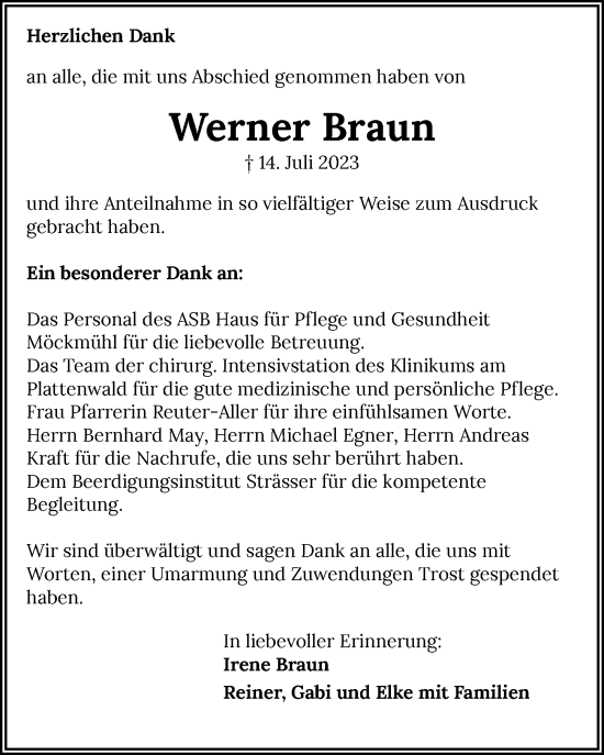 Traueranzeige von Werner Braun von GESAMT