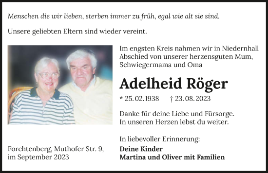Traueranzeige von Adelheid Röger von GESAMT