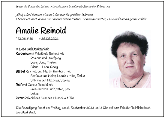 Traueranzeige von Amalie Reinold von GESAMT