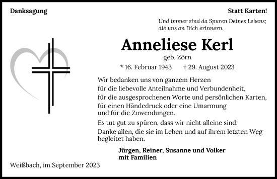 Traueranzeige von Anneliese Kerl von GESAMT