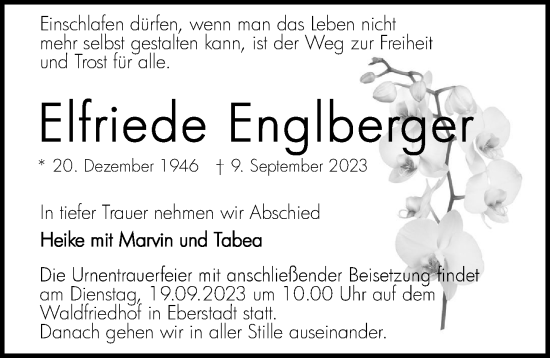 Traueranzeige von Elfriede Englberger von GESAMT