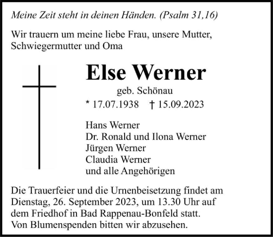Traueranzeige von Else Werner von GESAMT