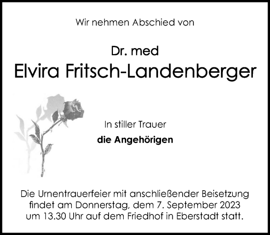 Traueranzeige von Elvira Fritsch-Landenberger