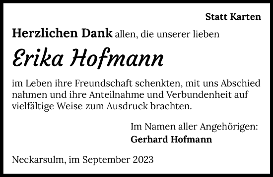 Traueranzeige von Erika Hofmann von GESAMT