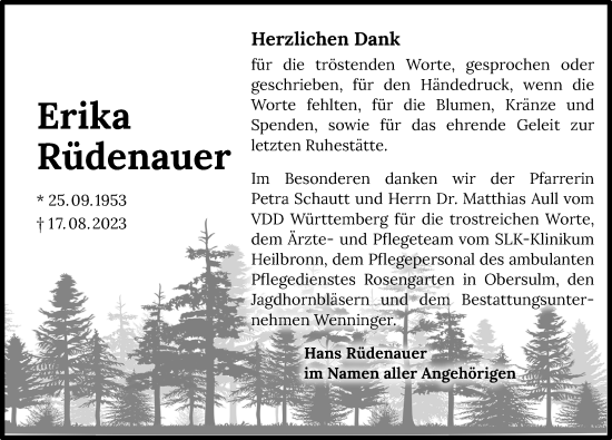 Traueranzeige von Erika Rüdenauer von GESAMT