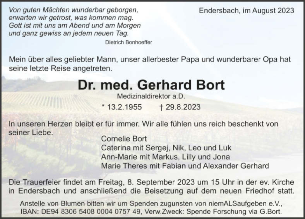  Traueranzeige für Gerhard Bort vom 02.09.2023 aus GESAMT
