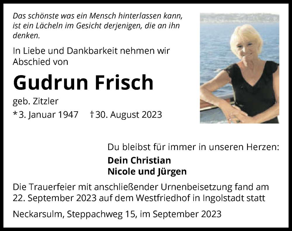  Traueranzeige für Gudrun Frisch vom 23.09.2023 aus GESAMT