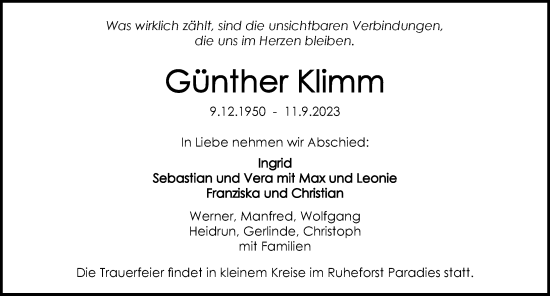Traueranzeige von Günther Klimm von GESAMT