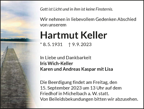 Traueranzeige von Hartmut Keller von GESAMT