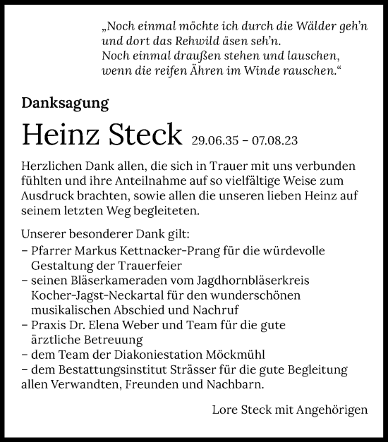Traueranzeige von Heinz Steck von GESAMT