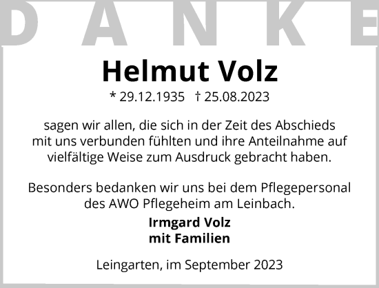 Traueranzeige von Helmut Volz von GESAMT