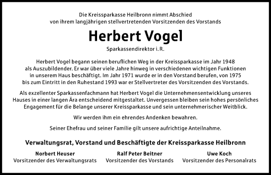 Traueranzeige von Herbert Vogel von GESAMT