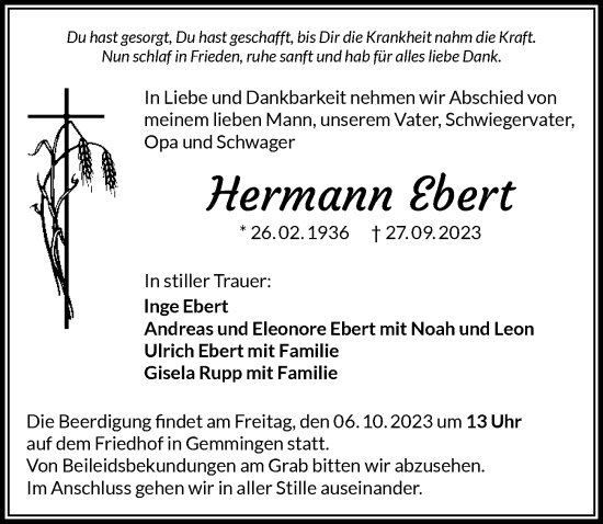 Traueranzeige von Hermann Ebert von GESAMT