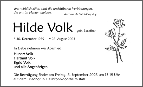 Traueranzeige von Hilde Volk von GESAMT