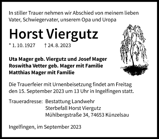 Traueranzeige von Horst Viergutz von GESAMT