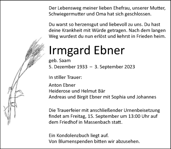 Traueranzeige von Irmgard Ebner von GESAMT