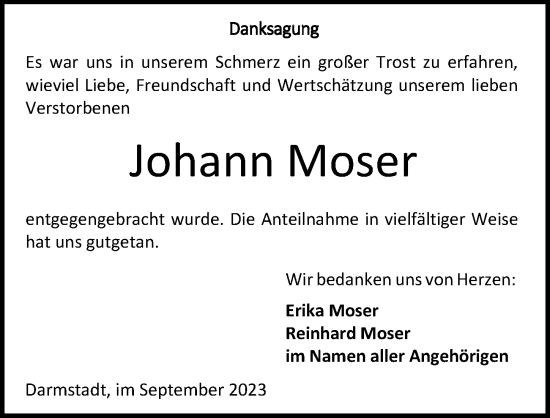 Traueranzeige von Johann Moser von GESAMT