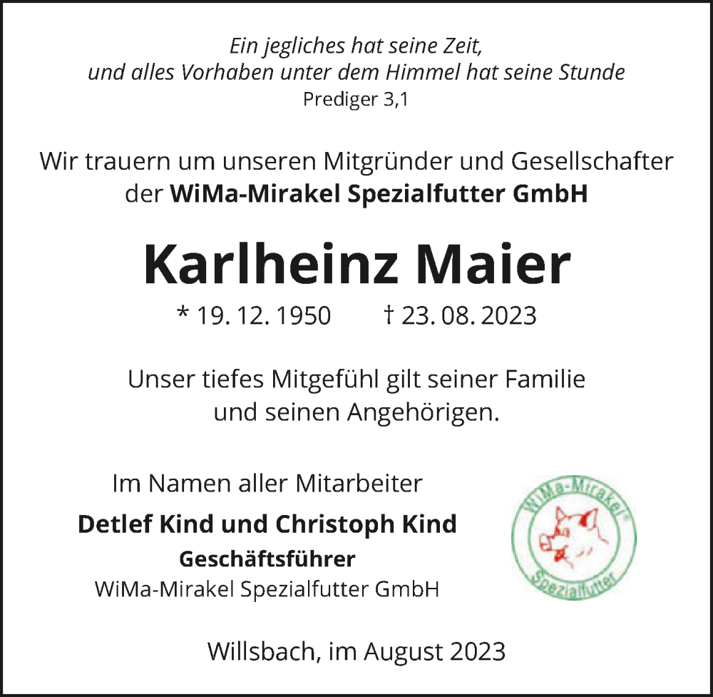  Traueranzeige für Karlheinz Maier vom 02.09.2023 aus GESAMT