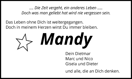 Traueranzeige von Mandy  von GESAMT