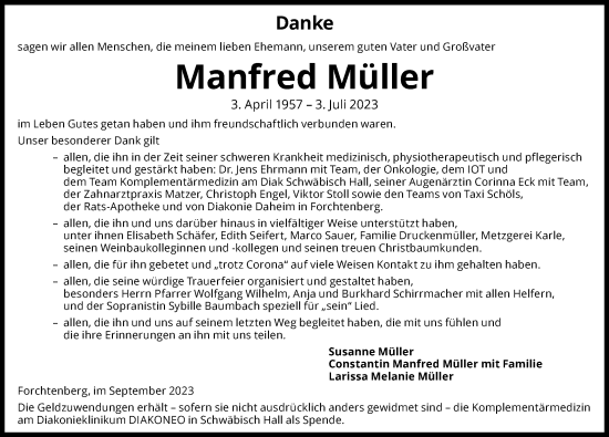 Traueranzeige von Manfred Müller von GESAMT