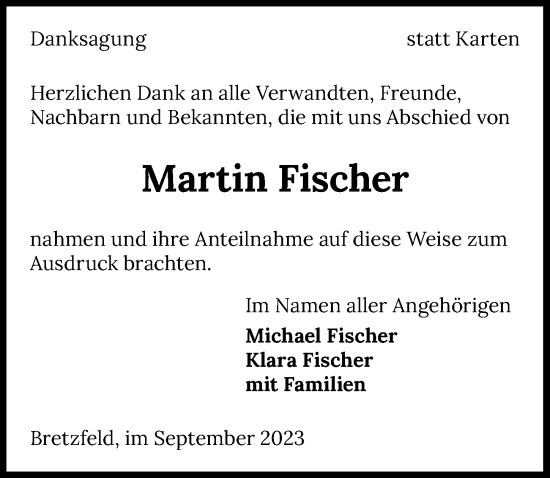 Traueranzeige von Martin Fischer von GESAMT