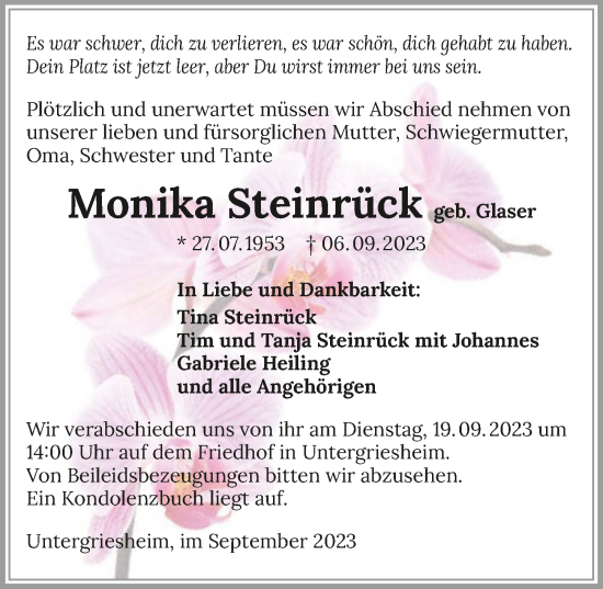 Traueranzeige von Monika Steinrück von GESAMT
