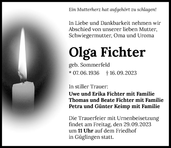 Traueranzeige von Olga Fichter von GESAMT