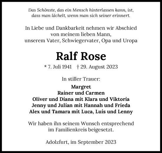 Traueranzeige von Ralf Rose von GESAMT