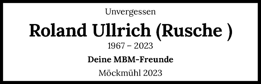  Traueranzeige für Roland Ullrich vom 16.09.2023 aus GESAMT