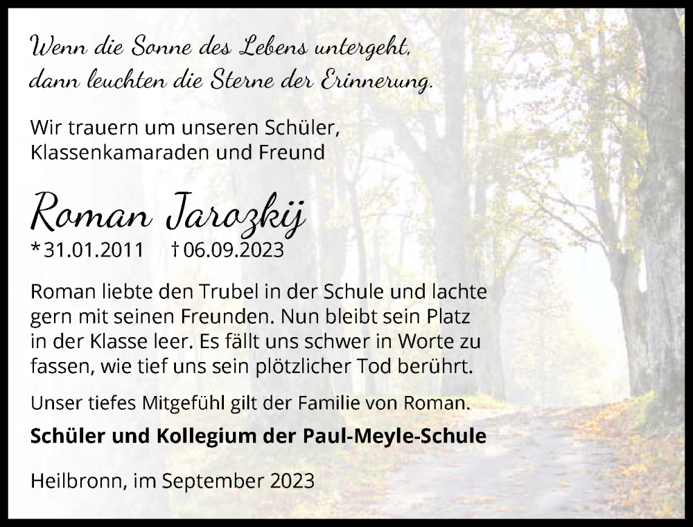  Traueranzeige für Roman Jarozkij vom 23.09.2023 aus GESAMT