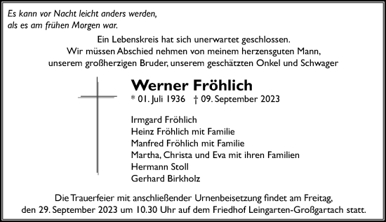 Traueranzeige von Werner Fröhlich von GESAMT