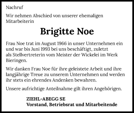 Traueranzeige von Brigitte Noe von GESAMT