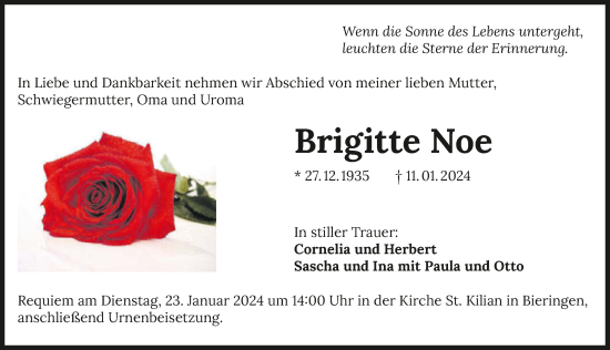 Traueranzeige von Brigitte Noe von GESAMT
